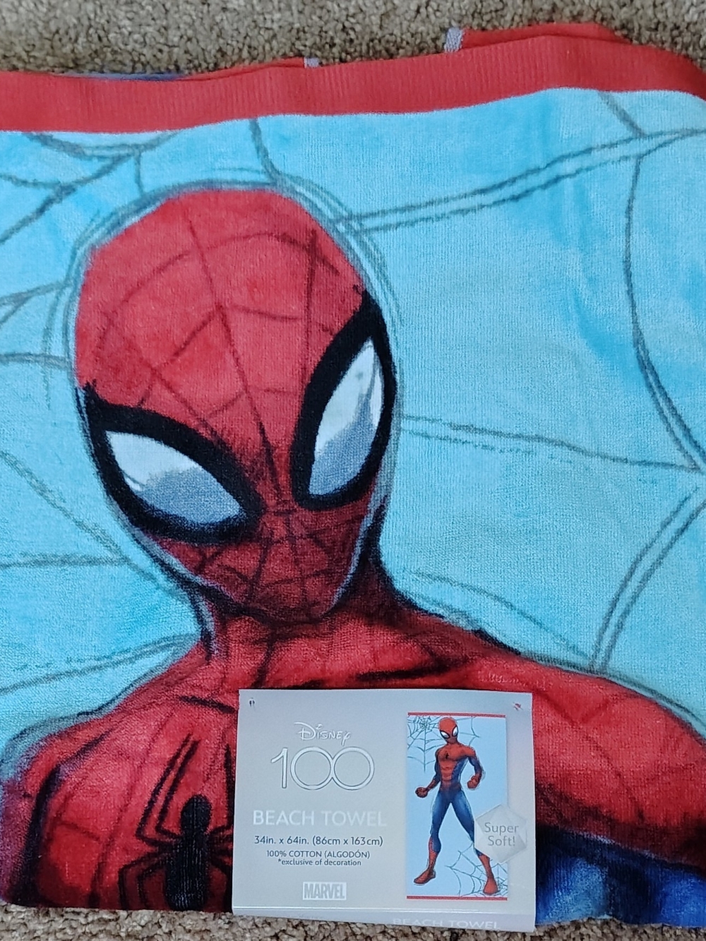 Disney Spider-Man Beach Towel - Red, Light Blue & Navy
